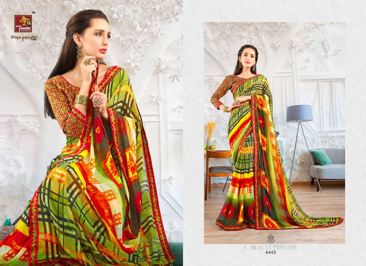RAMAYAN VOL-2 BY PRIYA PARIDHI 4445 TO 4456 SERIES INDIAN TRADITIONAL WEAR COLLECTION BEAUTIFUL STYLISH FANCY COLORFUL PARTY WEAR & OCCASIONAL WEAR MAKHMALI GEORGETTE PRINTED SAREES AT WHOLESALE PRICE