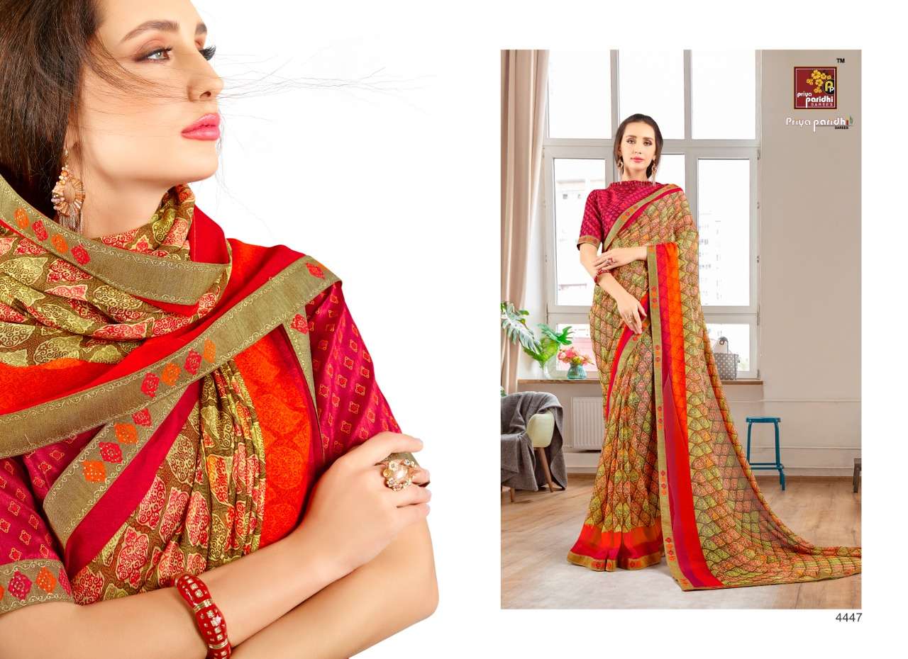 RAMAYAN VOL-2 BY PRIYA PARIDHI 4445 TO 4456 SERIES INDIAN TRADITIONAL WEAR COLLECTION BEAUTIFUL STYLISH FANCY COLORFUL PARTY WEAR & OCCASIONAL WEAR MAKHMALI GEORGETTE PRINTED SAREES AT WHOLESALE PRICE