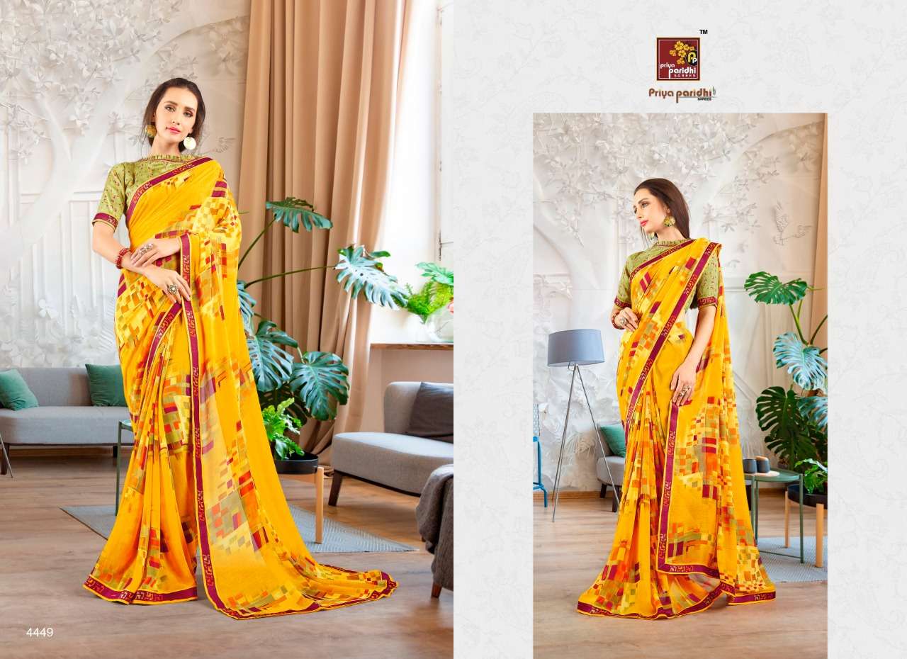 RAMAYAN VOL-2 BY PRIYA PARIDHI 4445 TO 4456 SERIES INDIAN TRADITIONAL WEAR COLLECTION BEAUTIFUL STYLISH FANCY COLORFUL PARTY WEAR & OCCASIONAL WEAR MAKHMALI GEORGETTE PRINTED SAREES AT WHOLESALE PRICE