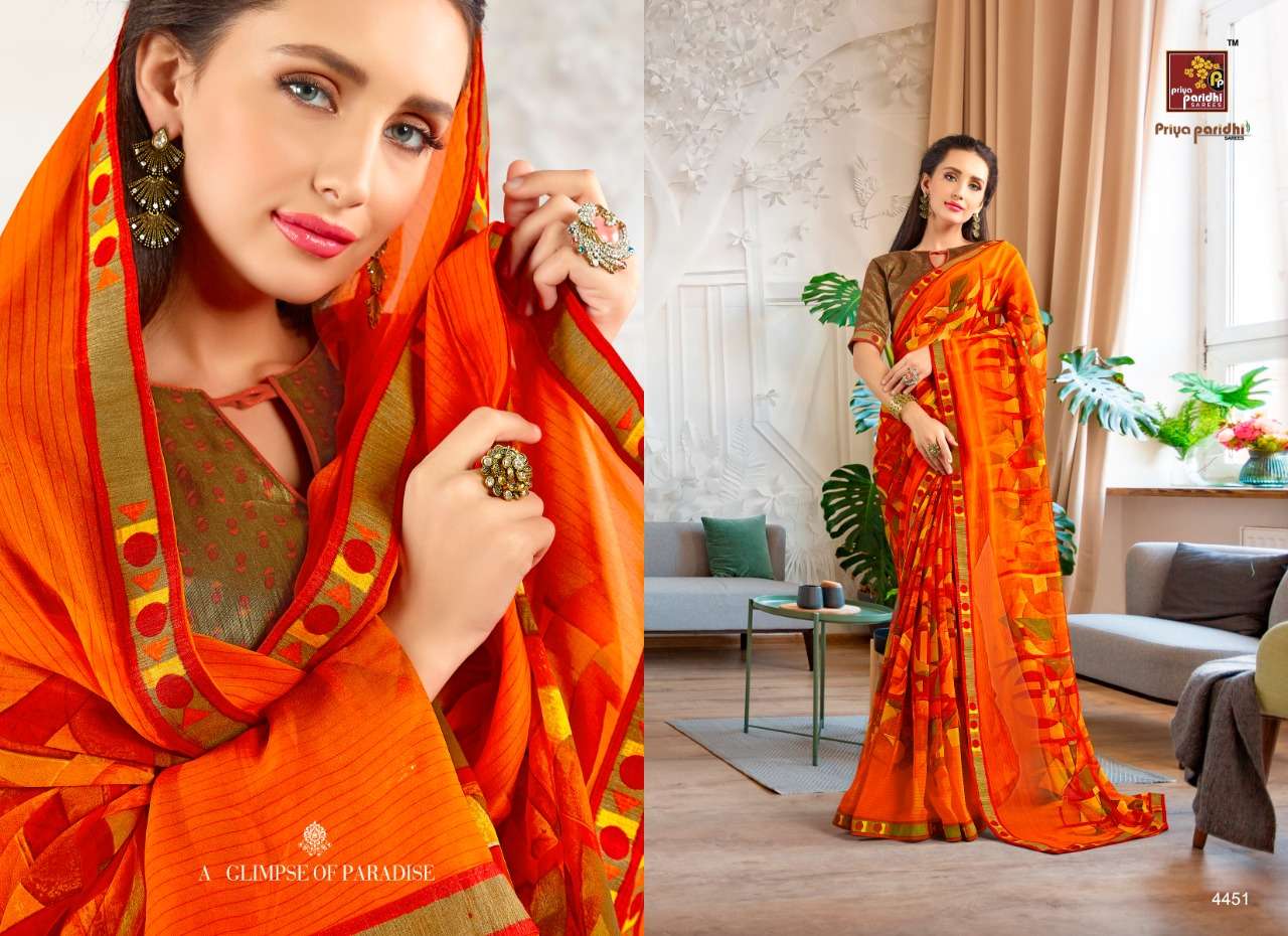 RAMAYAN VOL-2 BY PRIYA PARIDHI 4445 TO 4456 SERIES INDIAN TRADITIONAL WEAR COLLECTION BEAUTIFUL STYLISH FANCY COLORFUL PARTY WEAR & OCCASIONAL WEAR MAKHMALI GEORGETTE PRINTED SAREES AT WHOLESALE PRICE