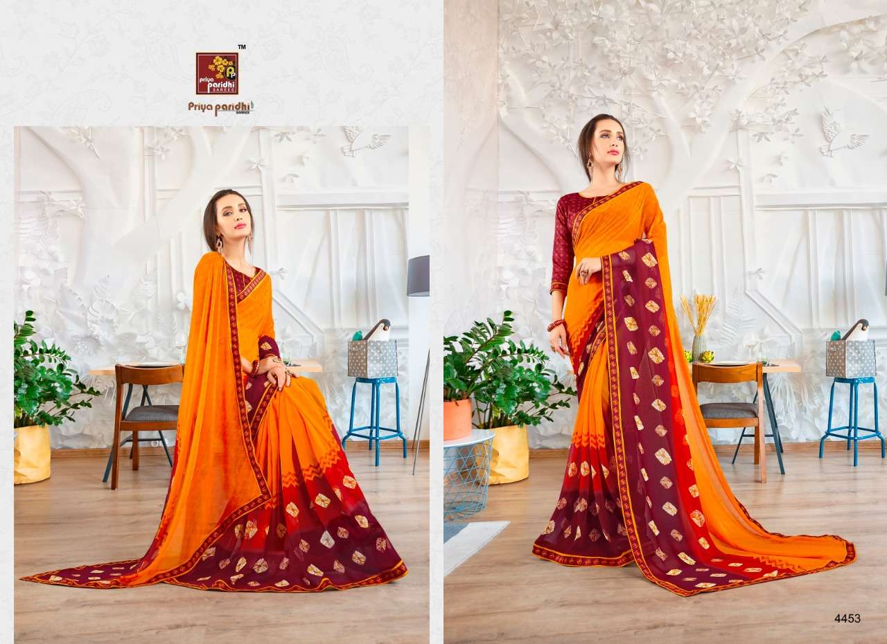 RAMAYAN VOL-2 BY PRIYA PARIDHI 4445 TO 4456 SERIES INDIAN TRADITIONAL WEAR COLLECTION BEAUTIFUL STYLISH FANCY COLORFUL PARTY WEAR & OCCASIONAL WEAR MAKHMALI GEORGETTE PRINTED SAREES AT WHOLESALE PRICE