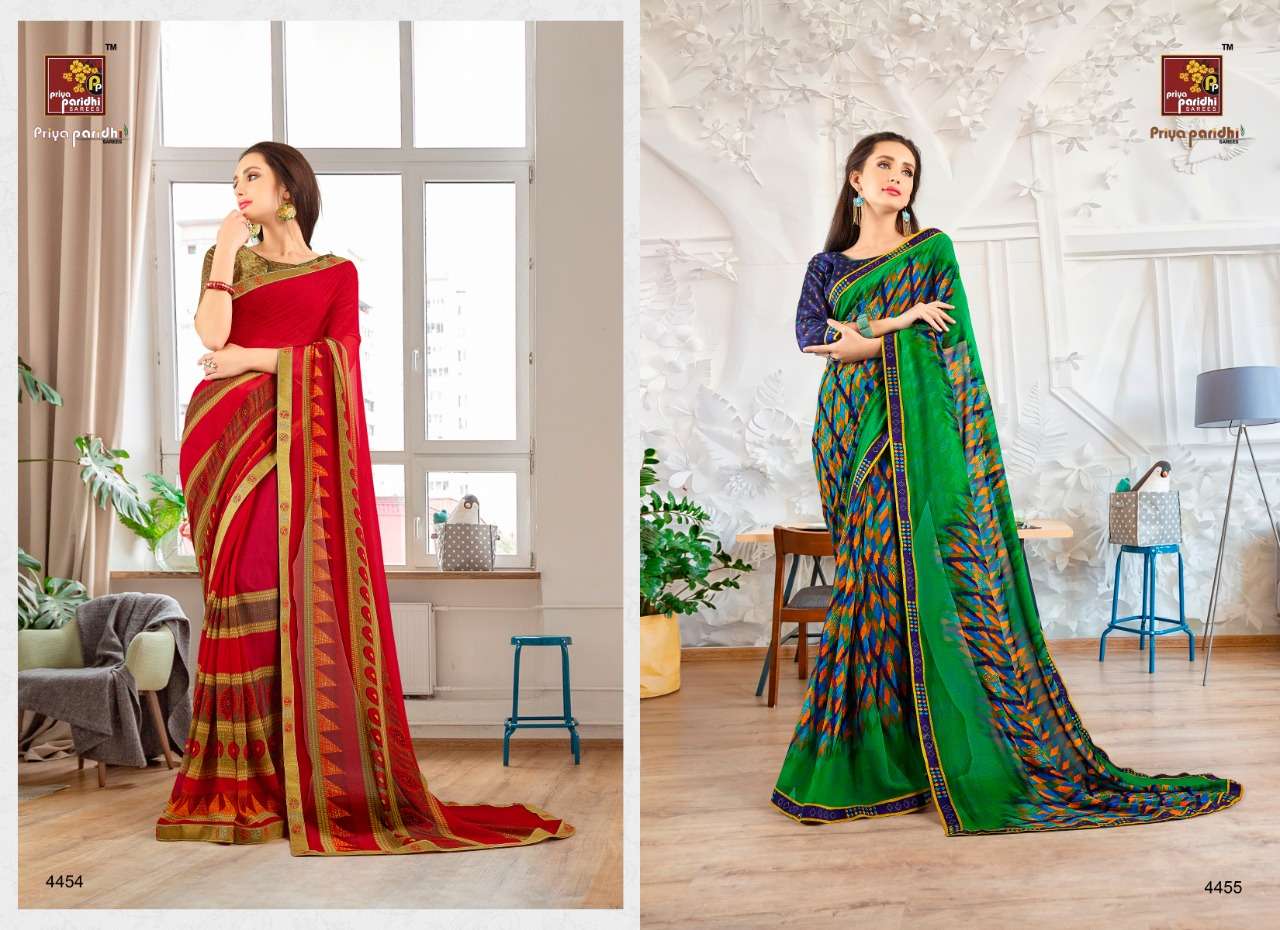 RAMAYAN VOL-2 BY PRIYA PARIDHI 4445 TO 4456 SERIES INDIAN TRADITIONAL WEAR COLLECTION BEAUTIFUL STYLISH FANCY COLORFUL PARTY WEAR & OCCASIONAL WEAR MAKHMALI GEORGETTE PRINTED SAREES AT WHOLESALE PRICE