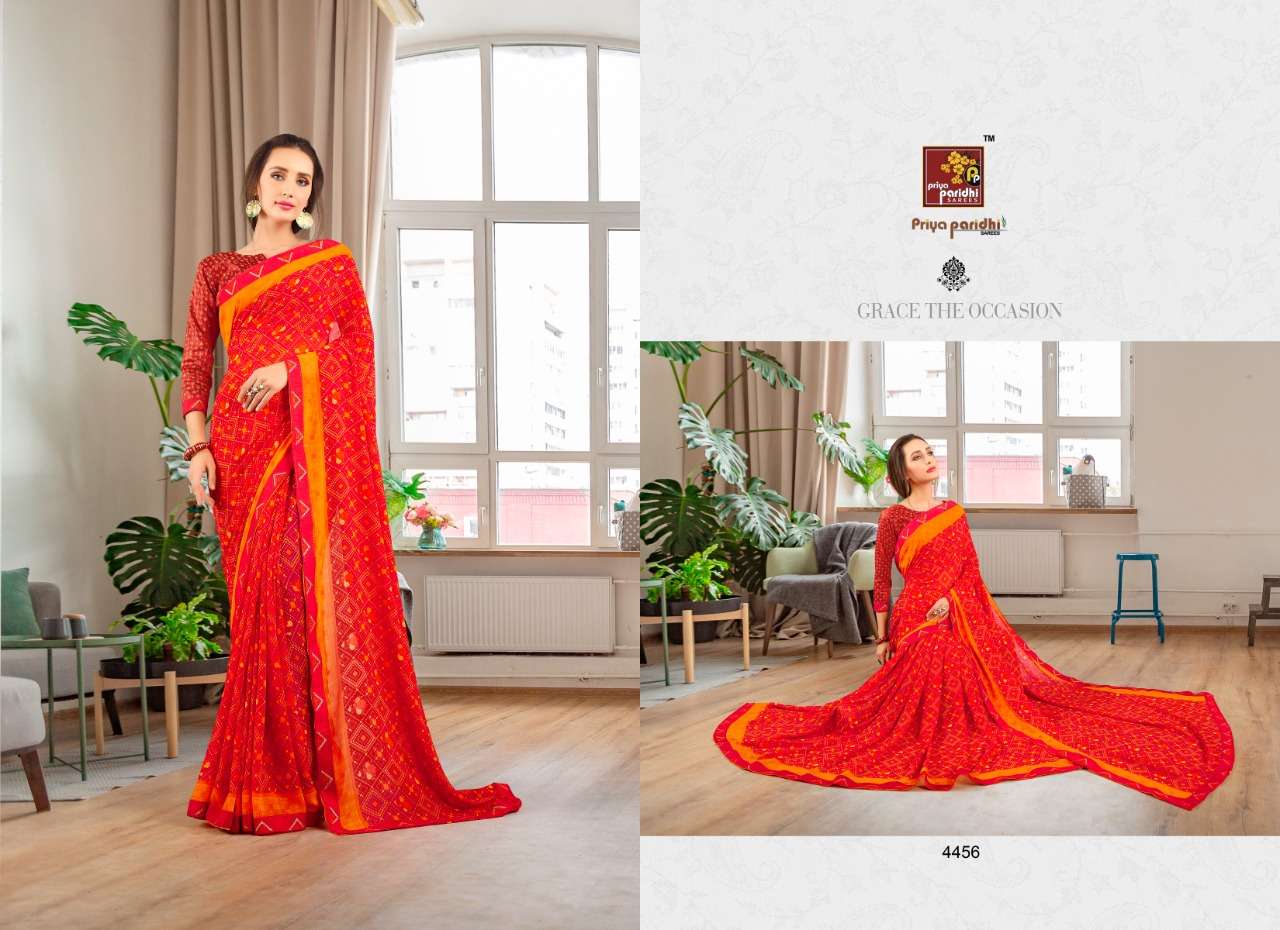 RAMAYAN VOL-2 BY PRIYA PARIDHI 4445 TO 4456 SERIES INDIAN TRADITIONAL WEAR COLLECTION BEAUTIFUL STYLISH FANCY COLORFUL PARTY WEAR & OCCASIONAL WEAR MAKHMALI GEORGETTE PRINTED SAREES AT WHOLESALE PRICE