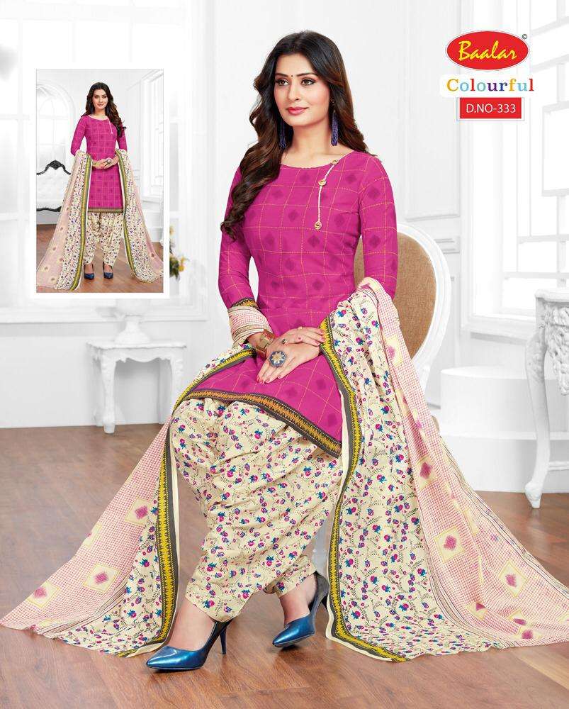 COLOURFUL VOL-3 BY BAALA FASHION 333 TO 353 SERIES DESIGNER PATIYALA SUITS BEAUTIFUL FANCY COLORFUL STYLISH PARTY WEAR & ETHNIC WEAR PURE COTTON PRINTED DRESSES AT WHOLESALE PRICE