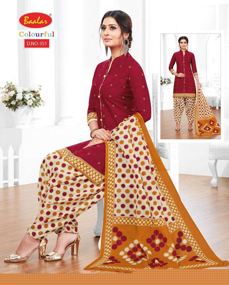 COLOURFUL VOL-3 BY BAALA FASHION 333 TO 353 SERIES DESIGNER PATIYALA SUITS BEAUTIFUL FANCY COLORFUL STYLISH PARTY WEAR & ETHNIC WEAR PURE COTTON PRINTED DRESSES AT WHOLESALE PRICE