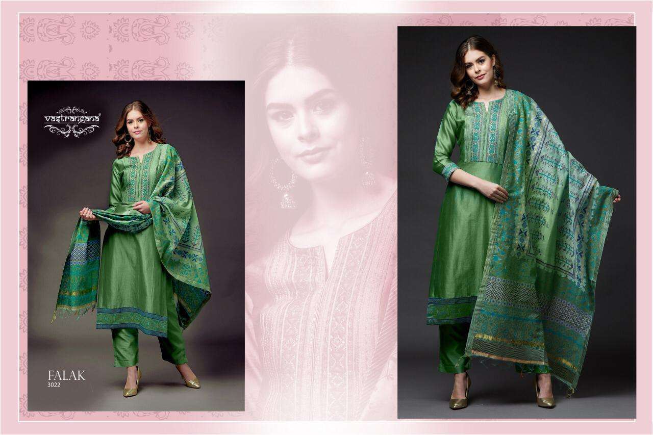 FALAK BY VASTRANGANA 3022 TO 3025 SERIES BEAUTIFUL SUITS COLORFUL STYLISH FANCY CASUAL WEAR & ETHNIC WEAR FANCY EMBROIDERY DRESSES AT WHOLESALE PRICE