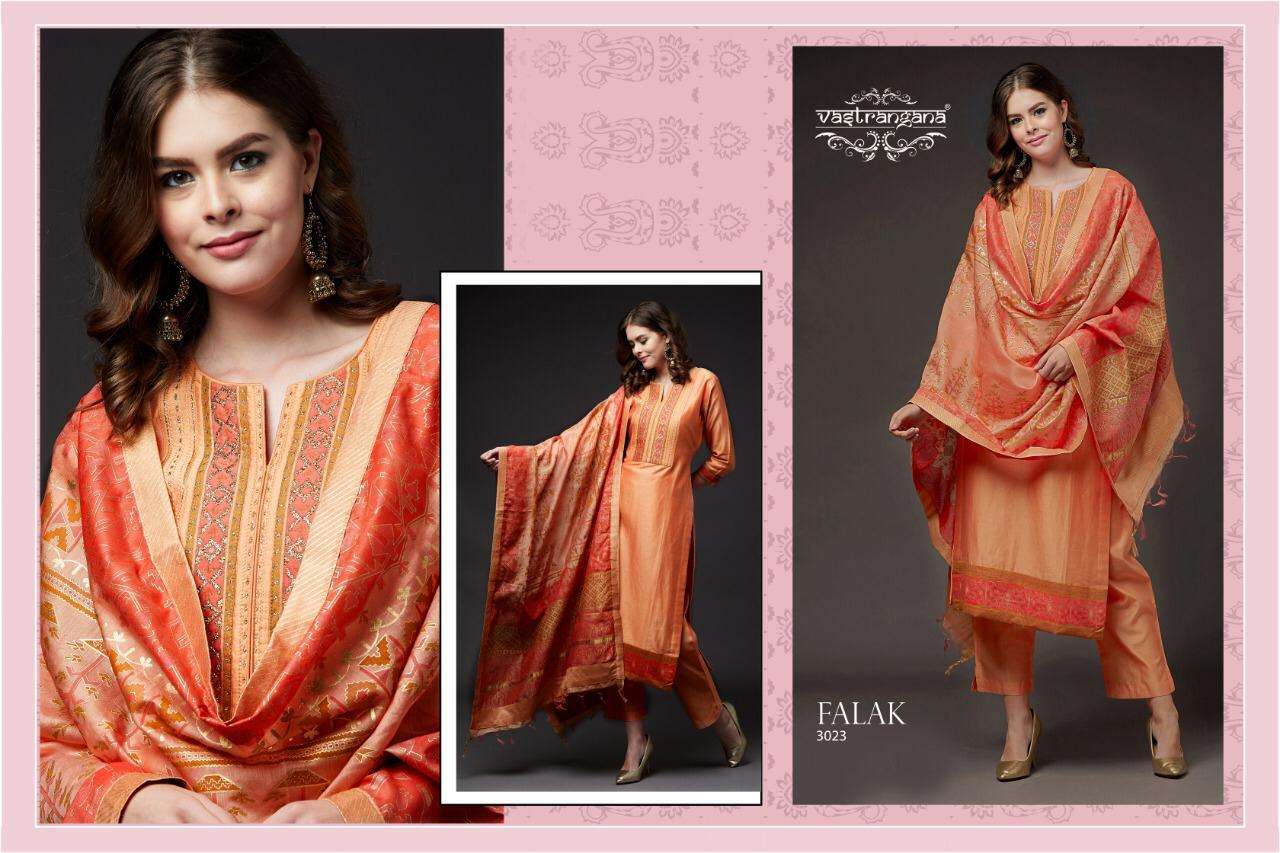 FALAK BY VASTRANGANA 3022 TO 3025 SERIES BEAUTIFUL SUITS COLORFUL STYLISH FANCY CASUAL WEAR & ETHNIC WEAR FANCY EMBROIDERY DRESSES AT WHOLESALE PRICE