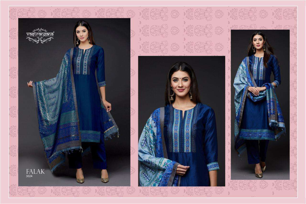 FALAK BY VASTRANGANA 3022 TO 3025 SERIES BEAUTIFUL SUITS COLORFUL STYLISH FANCY CASUAL WEAR & ETHNIC WEAR FANCY EMBROIDERY DRESSES AT WHOLESALE PRICE