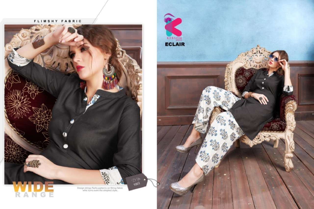 ECLAIR BY KERSOM 1001 TO 1008 SERIES STYLISH FANCY BEAUTIFUL COLORFUL CASUAL WEAR & ETHNIC WEAR HEAVY RAYON QUALITY KURTIS AT WHOLESALE PRICE
