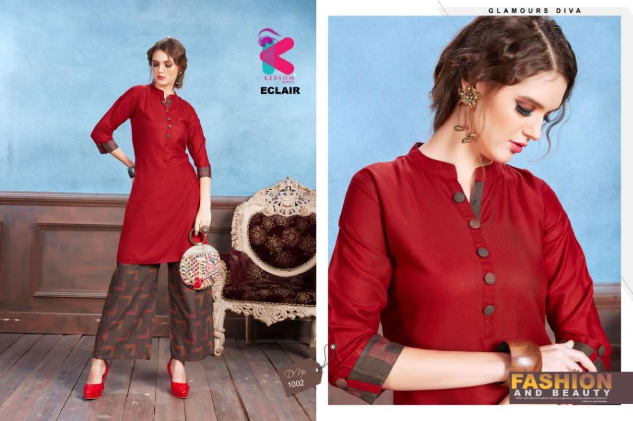 ECLAIR BY KERSOM 1001 TO 1008 SERIES STYLISH FANCY BEAUTIFUL COLORFUL CASUAL WEAR & ETHNIC WEAR HEAVY RAYON QUALITY KURTIS AT WHOLESALE PRICE