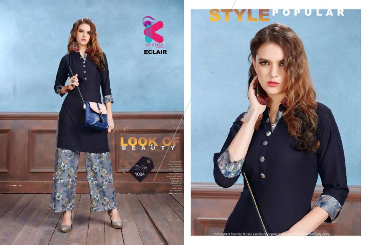 ECLAIR BY KERSOM 1001 TO 1008 SERIES STYLISH FANCY BEAUTIFUL COLORFUL CASUAL WEAR & ETHNIC WEAR HEAVY RAYON QUALITY KURTIS AT WHOLESALE PRICE