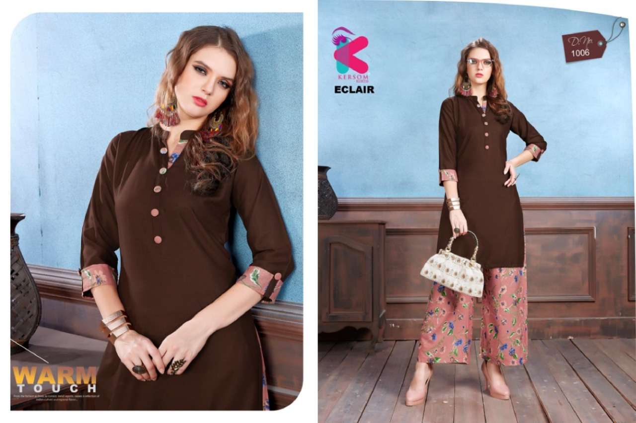 ECLAIR BY KERSOM 1001 TO 1008 SERIES STYLISH FANCY BEAUTIFUL COLORFUL CASUAL WEAR & ETHNIC WEAR HEAVY RAYON QUALITY KURTIS AT WHOLESALE PRICE