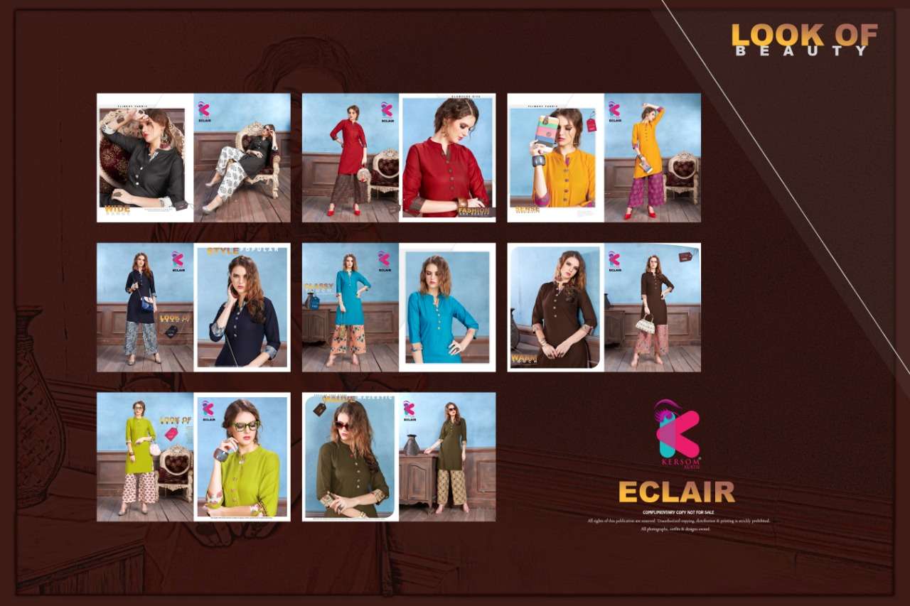 ECLAIR BY KERSOM 1001 TO 1008 SERIES STYLISH FANCY BEAUTIFUL COLORFUL CASUAL WEAR & ETHNIC WEAR HEAVY RAYON QUALITY KURTIS AT WHOLESALE PRICE