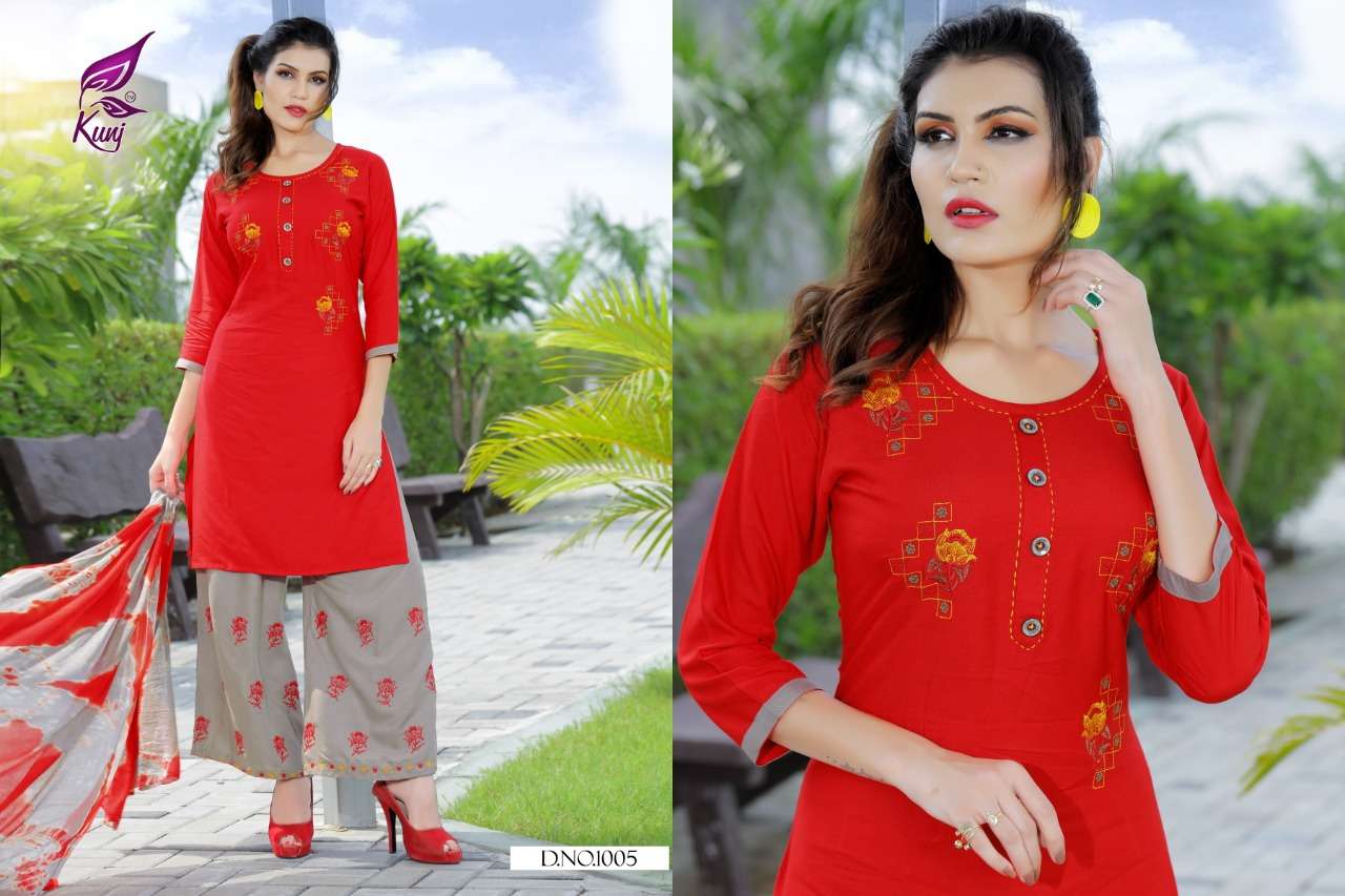 POSE BY KUNJ 1001 TO 1010 SERIES BEAUTIFUL STYLISH FANCY COLORFUL CASUAL WEAR & ETHNIC WEAR RAYON 14 KG WITH EMBROIDERY DRESSES AT WHOLESALE PRICE
