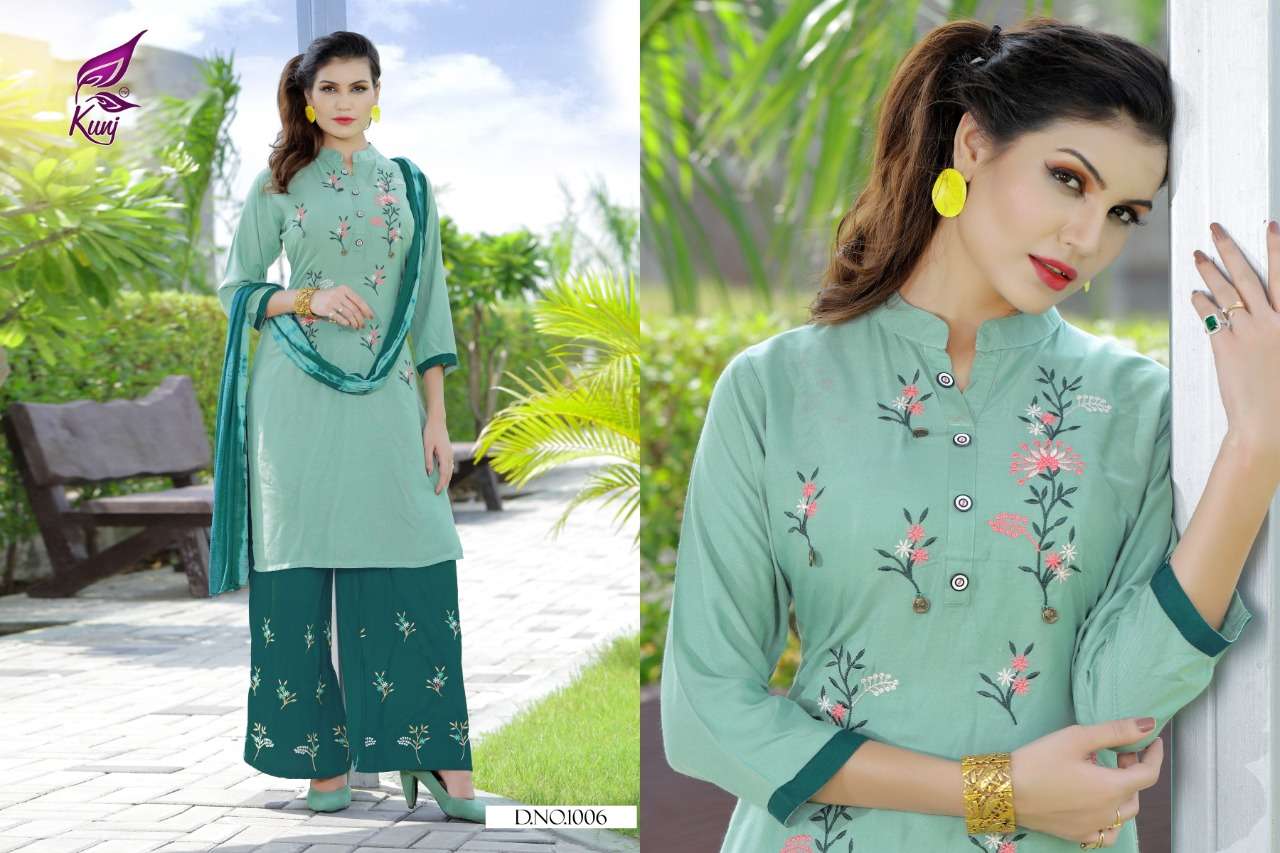 POSE BY KUNJ 1001 TO 1010 SERIES BEAUTIFUL STYLISH FANCY COLORFUL CASUAL WEAR & ETHNIC WEAR RAYON 14 KG WITH EMBROIDERY DRESSES AT WHOLESALE PRICE