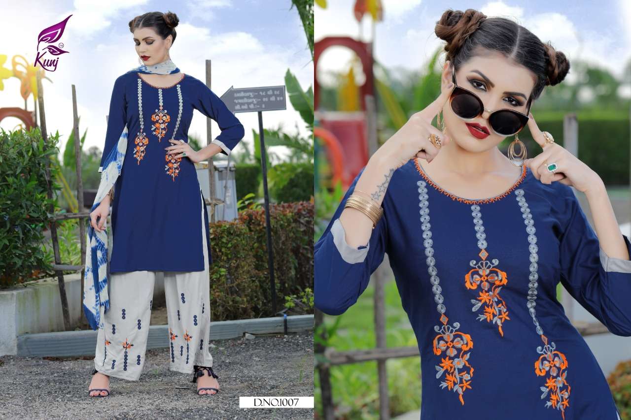 POSE BY KUNJ 1001 TO 1010 SERIES BEAUTIFUL STYLISH FANCY COLORFUL CASUAL WEAR & ETHNIC WEAR RAYON 14 KG WITH EMBROIDERY DRESSES AT WHOLESALE PRICE