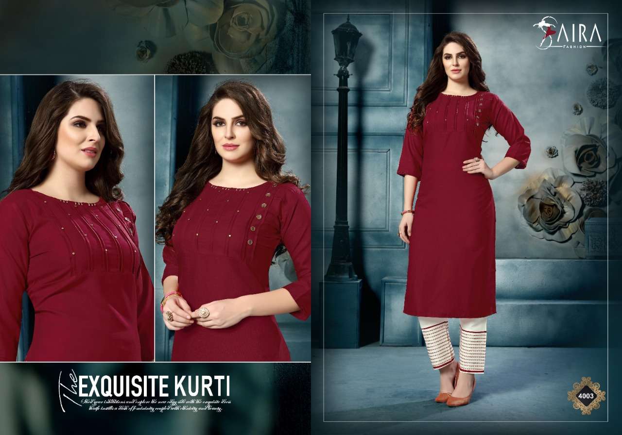 SAIRA VOL-4 BY SAIRA FASHION 4001 TO 4006 SERIES STYLISH FANCY BEAUTIFUL COLORFUL CASUAL WEAR & ETHNIC WEAR RUBBY COTTON KURTIS WITH BOTTOM AT WHOLESALE PRICE