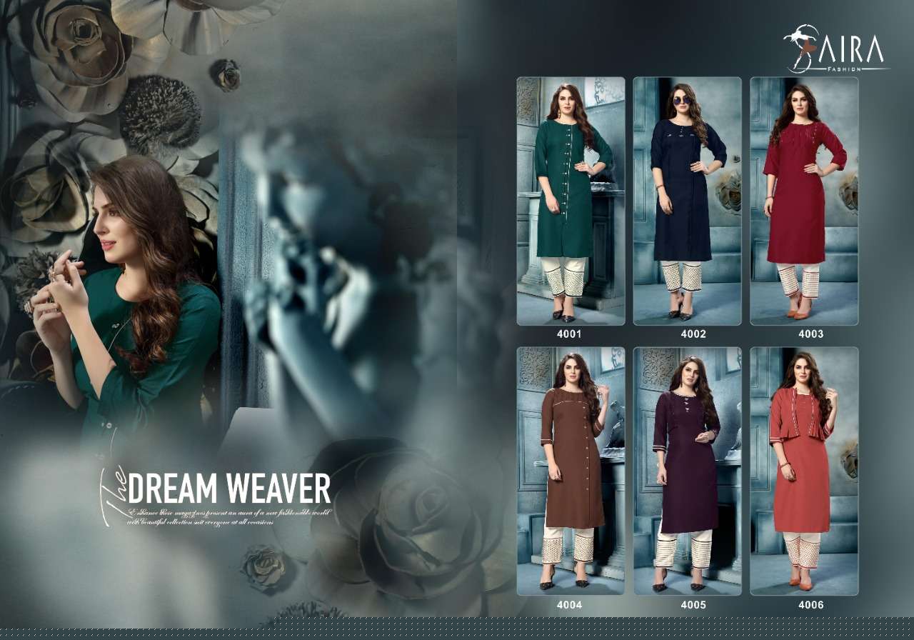 SAIRA VOL-4 BY SAIRA FASHION 4001 TO 4006 SERIES STYLISH FANCY BEAUTIFUL COLORFUL CASUAL WEAR & ETHNIC WEAR RUBBY COTTON KURTIS WITH BOTTOM AT WHOLESALE PRICE