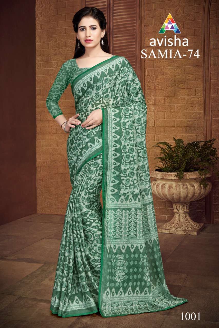 SAMIA VOL-74 BY AVISHA 1001 TO 1004 SERIES INDIAN TRADITIONAL WEAR COLLECTION BEAUTIFUL STYLISH FANCY COLORFUL PARTY WEAR & OCCASIONAL WEAR DYNA SILK SAREES AT WHOLESALE PRICE