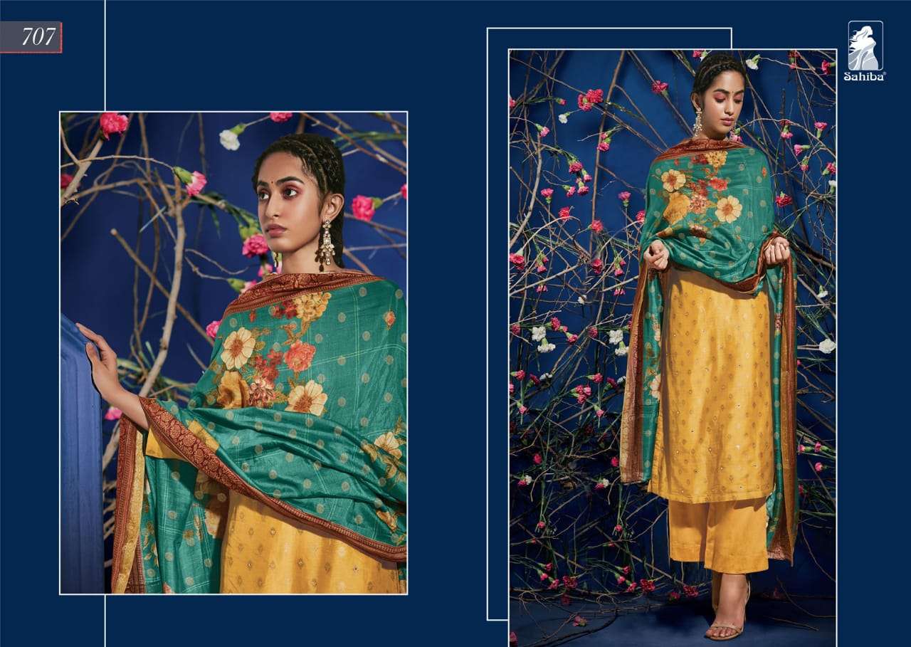 MAGNUS BY SAHIBA FABRICS BEAUTIFUL SUITS STYLISH BEAUTIFUL COLOURFUL PRINTED & EMBROIDERED PARTY WEAR & OCCASIONAL WEAR PURE SILK WITH HANDWORK DRESSES AT WHOLESALE PRICE