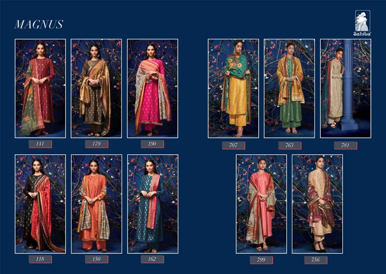 MAGNUS BY SAHIBA FABRICS BEAUTIFUL SUITS STYLISH BEAUTIFUL COLOURFUL PRINTED & EMBROIDERED PARTY WEAR & OCCASIONAL WEAR PURE SILK WITH HANDWORK DRESSES AT WHOLESALE PRICE