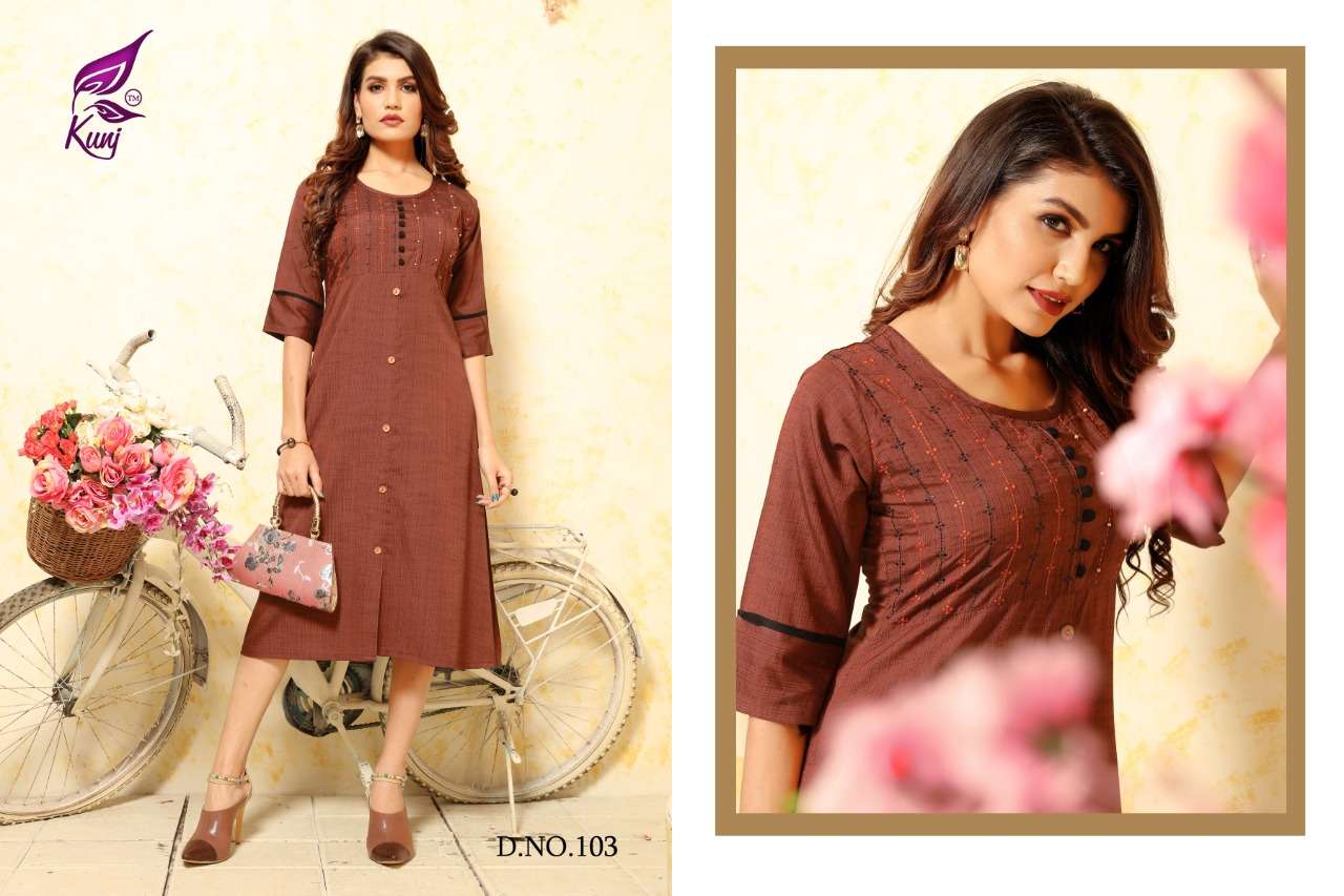 SILK BY KUNJ 101 TO 108 SERIES BEAUTIFUL COLORFUL STYLISH FANCY CASUAL WEAR & ETHNIC WEAR & READY TO WEAR RAYON SILK KURTIS AT WHOLESALE PRICE