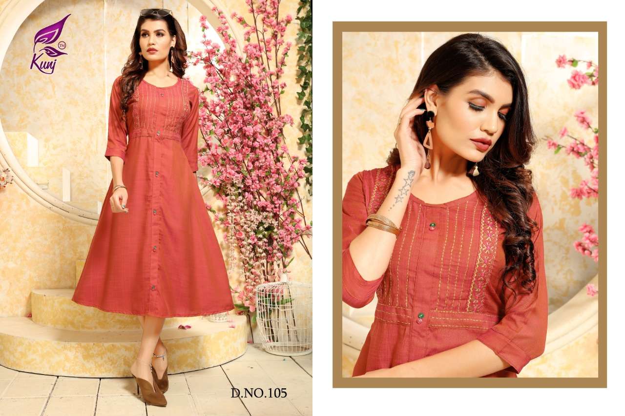 SILK BY KUNJ 101 TO 108 SERIES BEAUTIFUL COLORFUL STYLISH FANCY CASUAL WEAR & ETHNIC WEAR & READY TO WEAR RAYON SILK KURTIS AT WHOLESALE PRICE