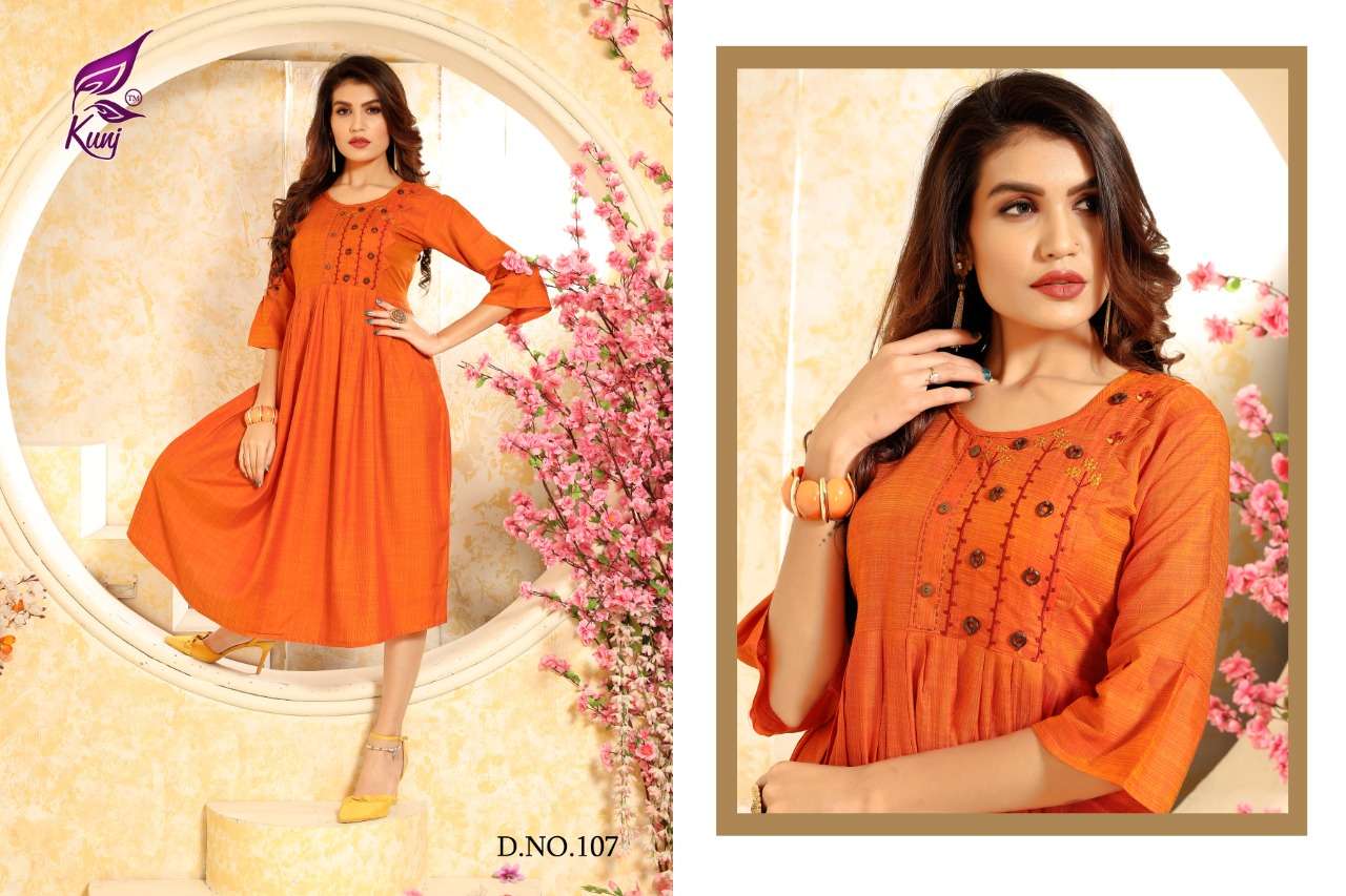 SILK BY KUNJ 101 TO 108 SERIES BEAUTIFUL COLORFUL STYLISH FANCY CASUAL WEAR & ETHNIC WEAR & READY TO WEAR RAYON SILK KURTIS AT WHOLESALE PRICE