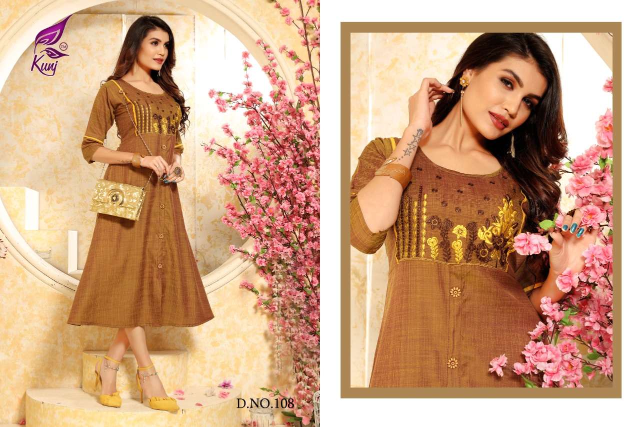 SILK BY KUNJ 101 TO 108 SERIES BEAUTIFUL COLORFUL STYLISH FANCY CASUAL WEAR & ETHNIC WEAR & READY TO WEAR RAYON SILK KURTIS AT WHOLESALE PRICE