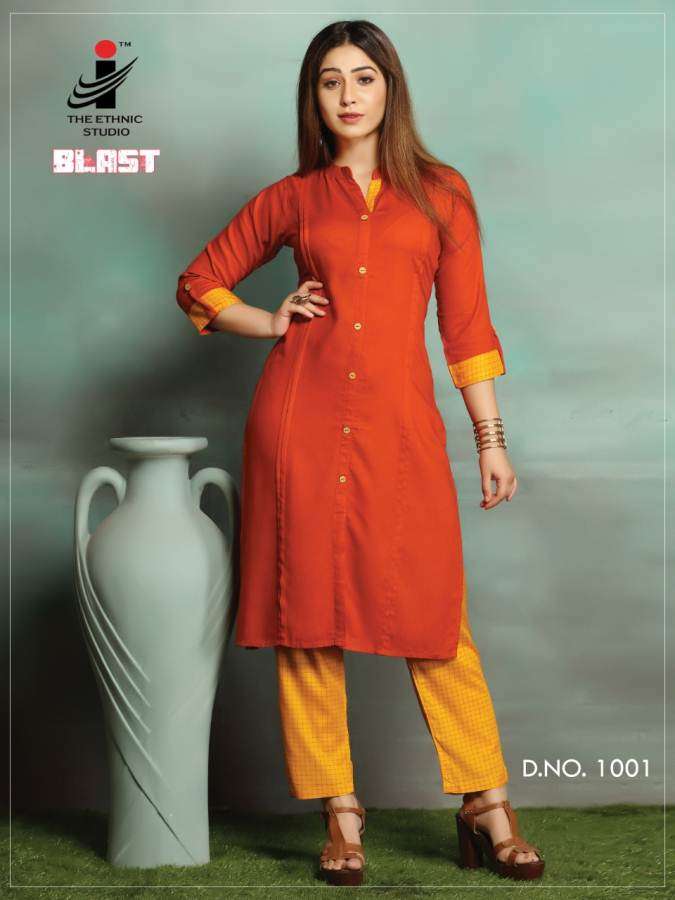 BLAST BY THE ETHNIC STUDIO 1001 TO 1008 SERIES BEAUTIFUL COLORFUL STYLISH FANCY CASUAL WEAR & ETHNIC WEAR & READY TO WEAR HEAVY RAYON KURTIS AT WHOLESALE PRICE
