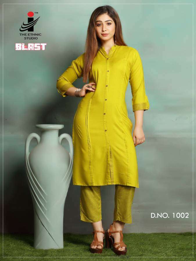 BLAST BY THE ETHNIC STUDIO 1001 TO 1008 SERIES BEAUTIFUL COLORFUL STYLISH FANCY CASUAL WEAR & ETHNIC WEAR & READY TO WEAR HEAVY RAYON KURTIS AT WHOLESALE PRICE