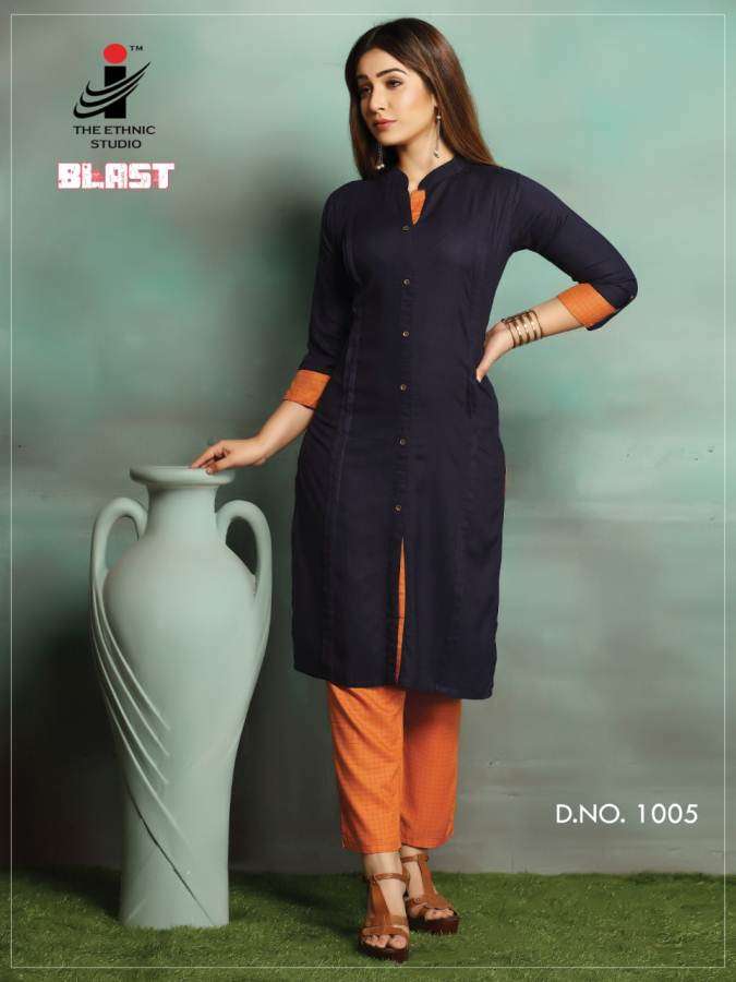 BLAST BY THE ETHNIC STUDIO 1001 TO 1008 SERIES BEAUTIFUL COLORFUL STYLISH FANCY CASUAL WEAR & ETHNIC WEAR & READY TO WEAR HEAVY RAYON KURTIS AT WHOLESALE PRICE