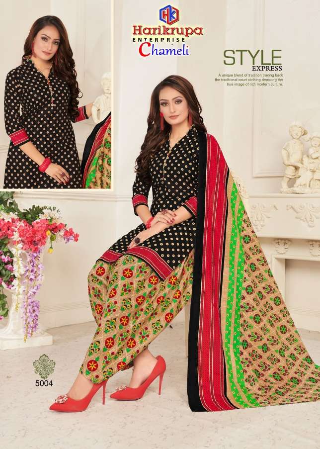 CHAMELI VOL-5 BY HARIKRUPA 5001 TO 5012 SERIES DESIGNER FESTIVE SUITS COLLECTION BEAUTIFUL STYLISH FANCY COLORFUL PARTY WEAR & OCCASIONAL WEAR COTTON PRINTED DRESSES AT WHOLESALE PRICE