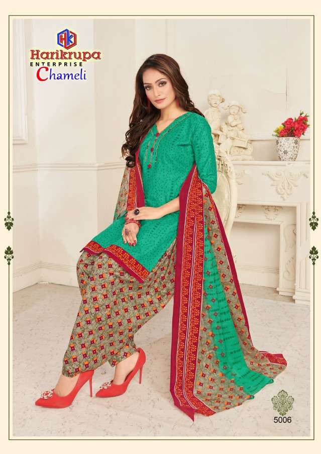 CHAMELI VOL-5 BY HARIKRUPA 5001 TO 5012 SERIES DESIGNER FESTIVE SUITS COLLECTION BEAUTIFUL STYLISH FANCY COLORFUL PARTY WEAR & OCCASIONAL WEAR COTTON PRINTED DRESSES AT WHOLESALE PRICE