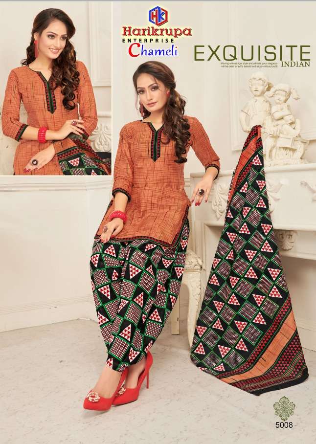 CHAMELI VOL-5 BY HARIKRUPA 5001 TO 5012 SERIES DESIGNER FESTIVE SUITS COLLECTION BEAUTIFUL STYLISH FANCY COLORFUL PARTY WEAR & OCCASIONAL WEAR COTTON PRINTED DRESSES AT WHOLESALE PRICE