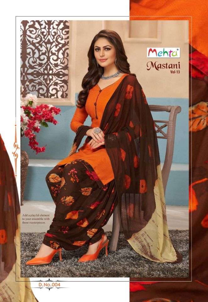 MASTANI VOL-13 BY MEHTA 001 TO 008 SERIES DESIGNER FESTIVE SUITS COLLECTION BEAUTIFUL STYLISH FANCY COLORFUL PARTY WEAR & OCCASIONAL WEAR RAYON SLEF PRINTED DRESSES AT WHOLESALE PRICE