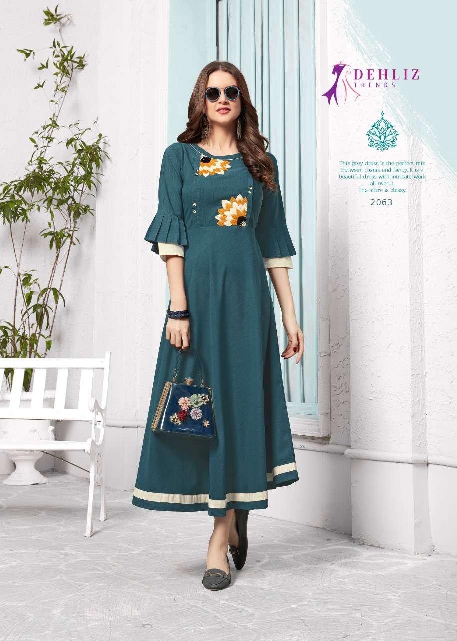 LICHI BY DEHLIZ TRENDZ 2060 TO 2064 SERIES BEAUTIFUL COLORFUL STYLISH FANCY CASUAL WEAR & ETHNIC WEAR & READY TO WEAR HEAVY IMPORTED SLUB DYED KURTIS AT WHOLESALE PRICE