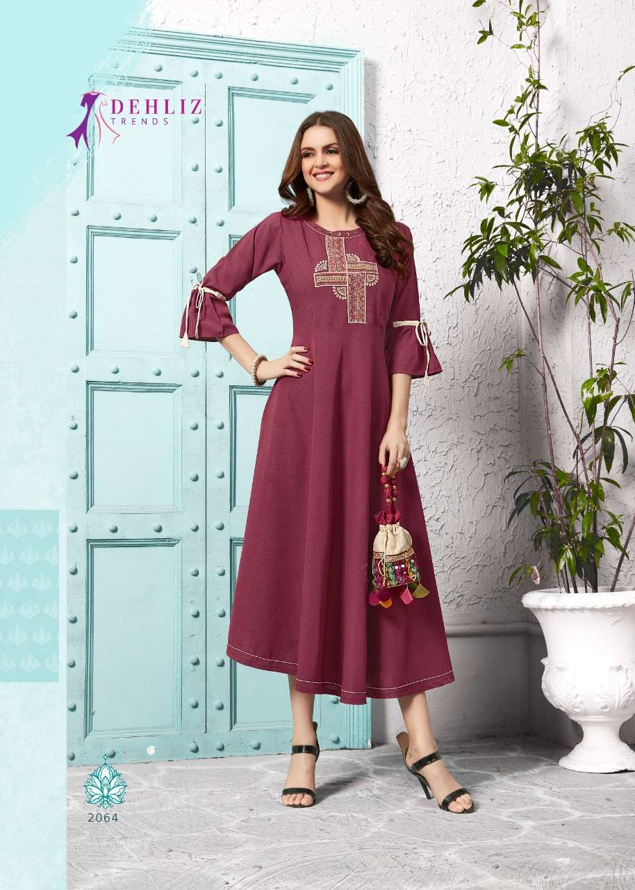LICHI BY DEHLIZ TRENDZ 2060 TO 2064 SERIES BEAUTIFUL COLORFUL STYLISH FANCY CASUAL WEAR & ETHNIC WEAR & READY TO WEAR HEAVY IMPORTED SLUB DYED KURTIS AT WHOLESALE PRICE