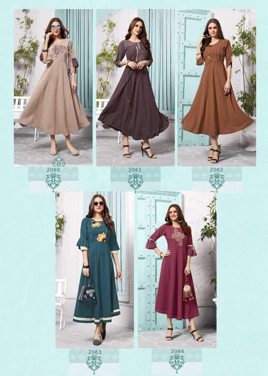 LICHI BY DEHLIZ TRENDZ 2060 TO 2064 SERIES BEAUTIFUL COLORFUL STYLISH FANCY CASUAL WEAR & ETHNIC WEAR & READY TO WEAR HEAVY IMPORTED SLUB DYED KURTIS AT WHOLESALE PRICE