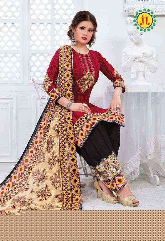 DUM DUM VOL-58 BY JT 58001 TO 58012 SERIES DESIGNER FESTIVE SUITS COLLECTION BEAUTIFUL STYLISH FANCY COLORFUL PARTY WEAR & OCCASIONAL WEAR COTTON PRINTED DRESSES AT WHOLESALE PRICE