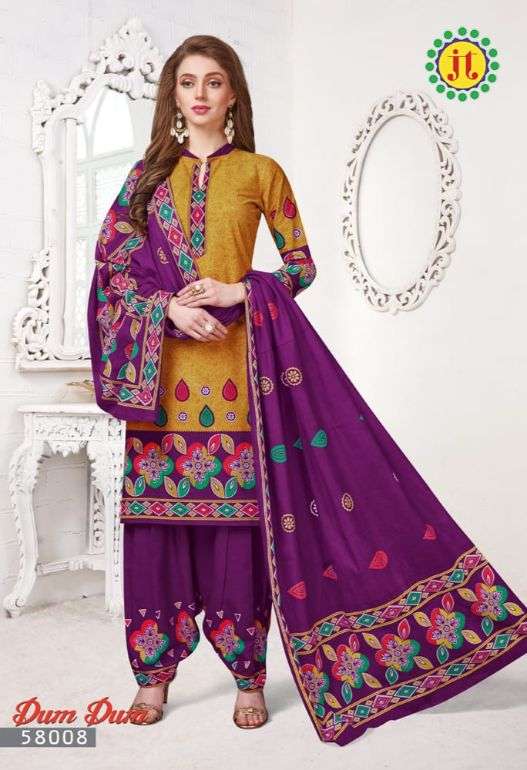 DUM DUM VOL-58 BY JT 58001 TO 58012 SERIES DESIGNER FESTIVE SUITS COLLECTION BEAUTIFUL STYLISH FANCY COLORFUL PARTY WEAR & OCCASIONAL WEAR COTTON PRINTED DRESSES AT WHOLESALE PRICE
