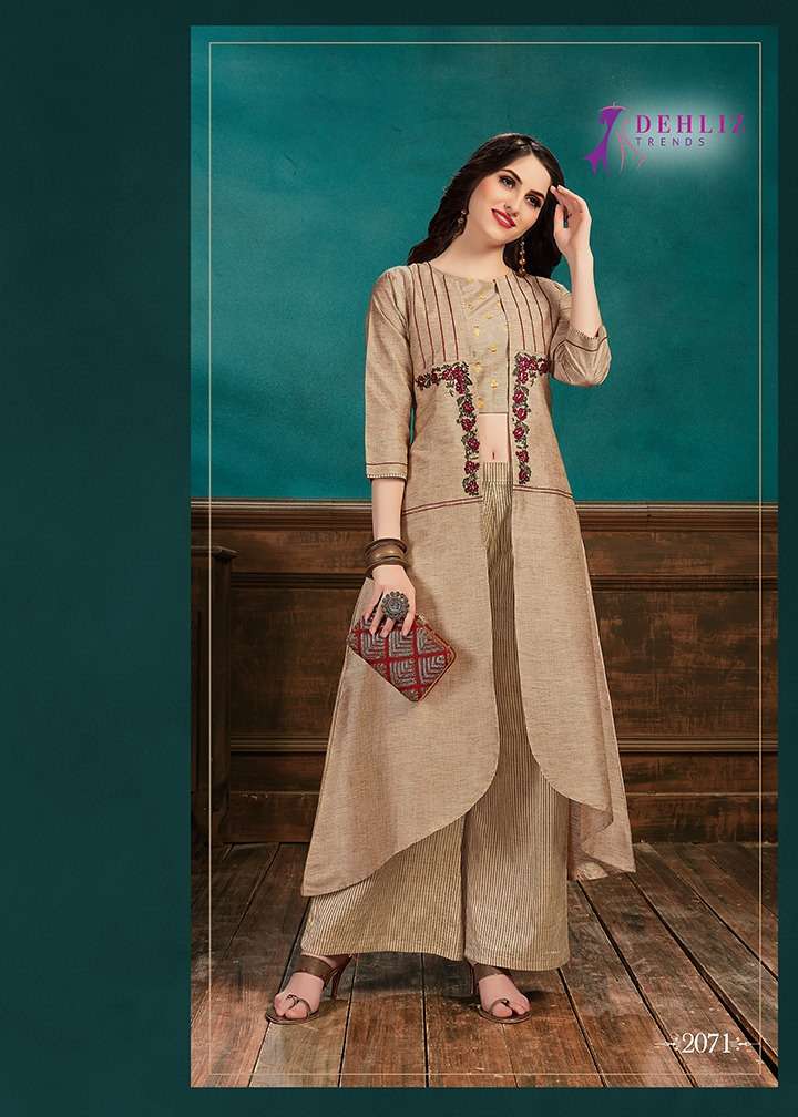 SELFIE VOL-3 BY DEHLIZ TRENDZ 2071 TO 2075 SERIES BEAUTIFUL COLORFUL STYLISH FANCY CASUAL WEAR & ETHNIC WEAR & READY TO WEAR LINEN SILK WITH FOIL KURTIS AT WHOLESALE PRICE