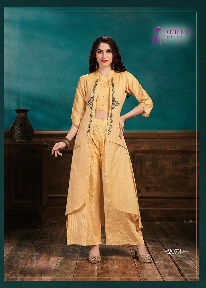 SELFIE VOL-3 BY DEHLIZ TRENDZ 2071 TO 2075 SERIES BEAUTIFUL COLORFUL STYLISH FANCY CASUAL WEAR & ETHNIC WEAR & READY TO WEAR LINEN SILK WITH FOIL KURTIS AT WHOLESALE PRICE