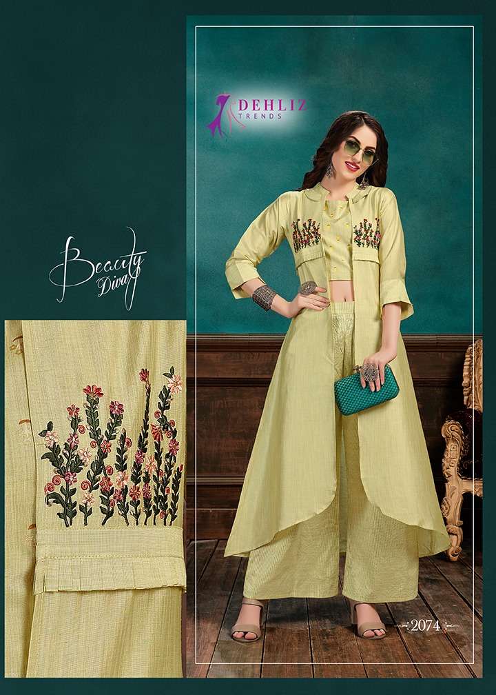 SELFIE VOL-3 BY DEHLIZ TRENDZ 2071 TO 2075 SERIES BEAUTIFUL COLORFUL STYLISH FANCY CASUAL WEAR & ETHNIC WEAR & READY TO WEAR LINEN SILK WITH FOIL KURTIS AT WHOLESALE PRICE