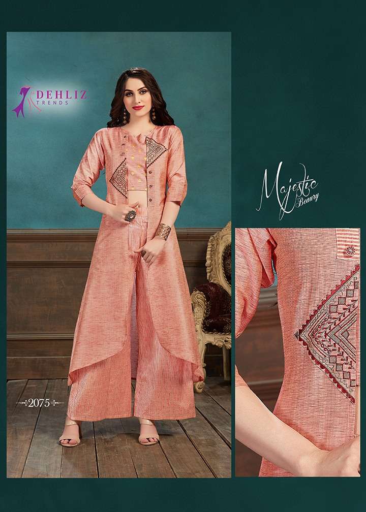 SELFIE VOL-3 BY DEHLIZ TRENDZ 2071 TO 2075 SERIES BEAUTIFUL COLORFUL STYLISH FANCY CASUAL WEAR & ETHNIC WEAR & READY TO WEAR LINEN SILK WITH FOIL KURTIS AT WHOLESALE PRICE