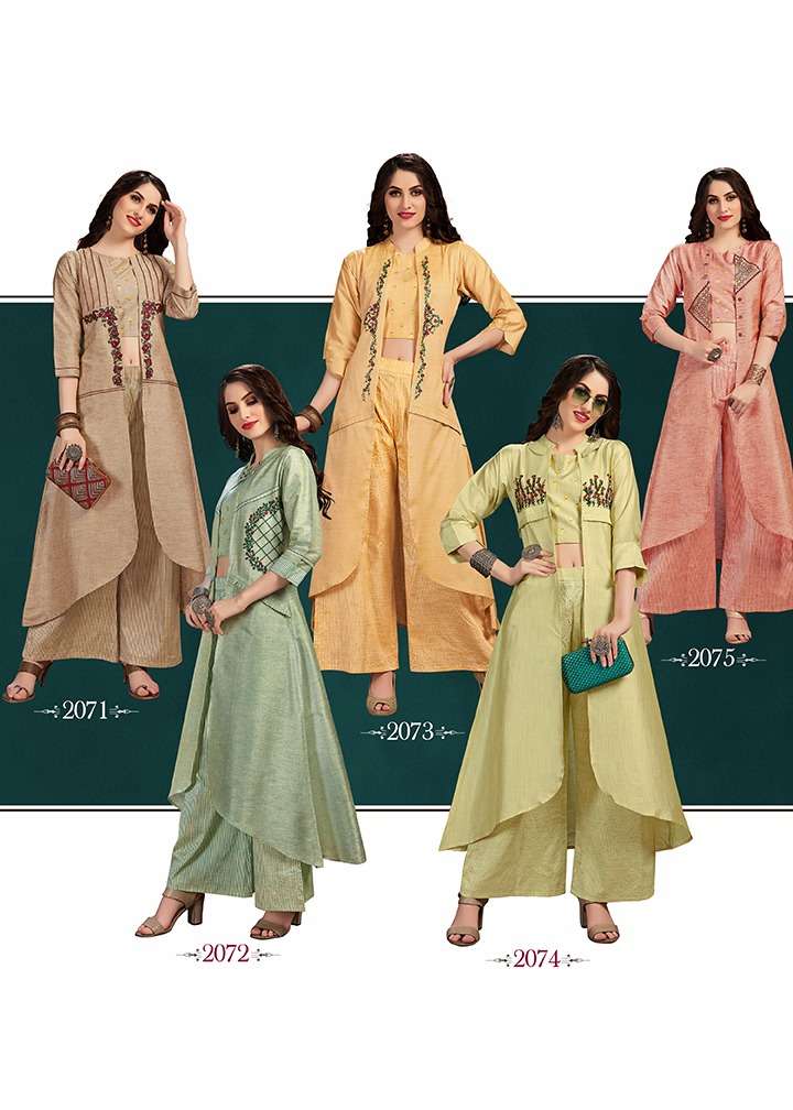 SELFIE VOL-3 BY DEHLIZ TRENDZ 2071 TO 2075 SERIES BEAUTIFUL COLORFUL STYLISH FANCY CASUAL WEAR & ETHNIC WEAR & READY TO WEAR LINEN SILK WITH FOIL KURTIS AT WHOLESALE PRICE