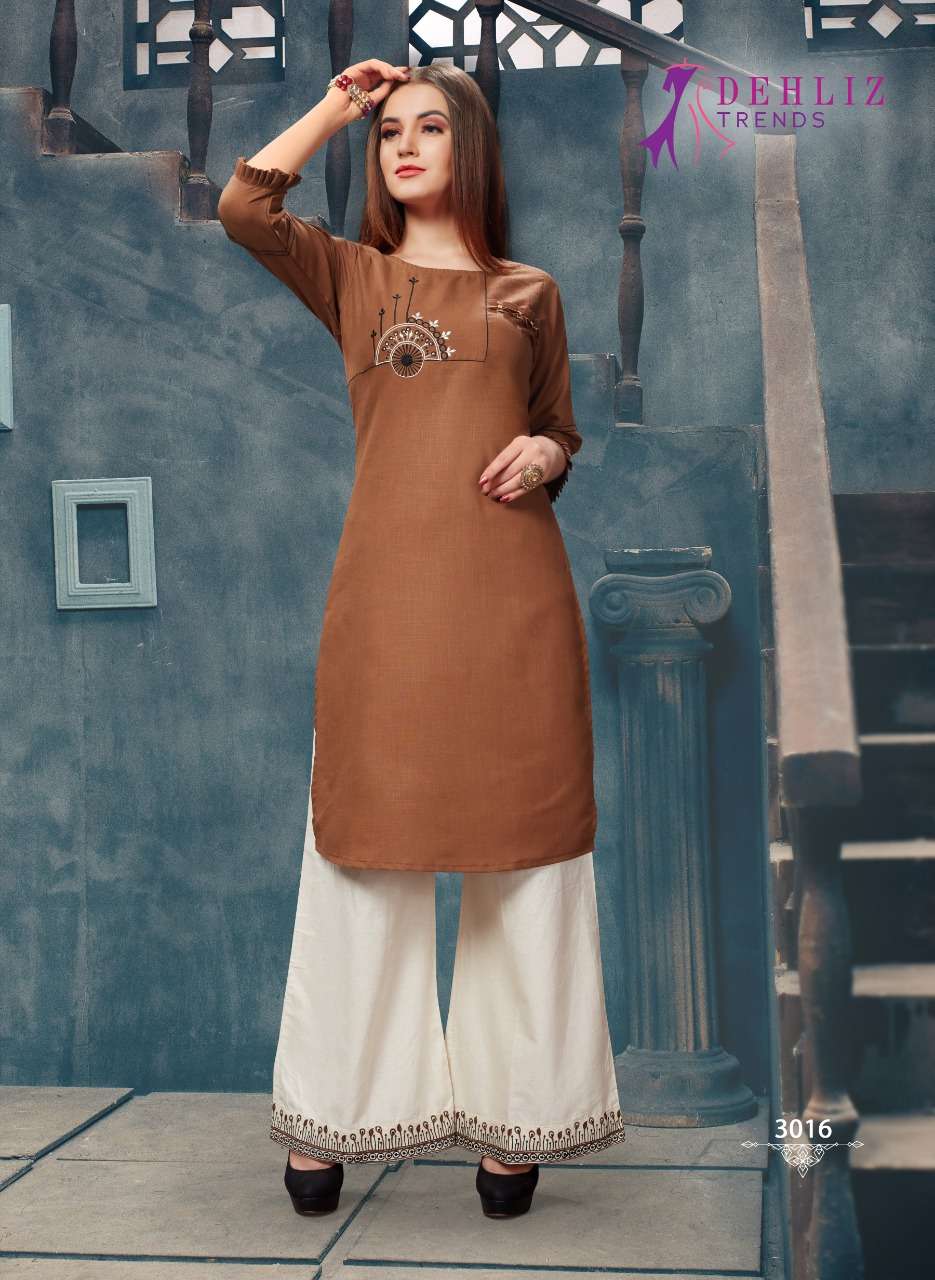 GRACE BY DEHLIZ TRENDZ 3014 TO 3019 SERIES BEAUTIFUL COLORFUL STYLISH FANCY CASUAL WEAR & ETHNIC WEAR & READY TO WEAR MAGIC SLUB WITH HANDWORK KURTIS AT WHOLESALE PRICE