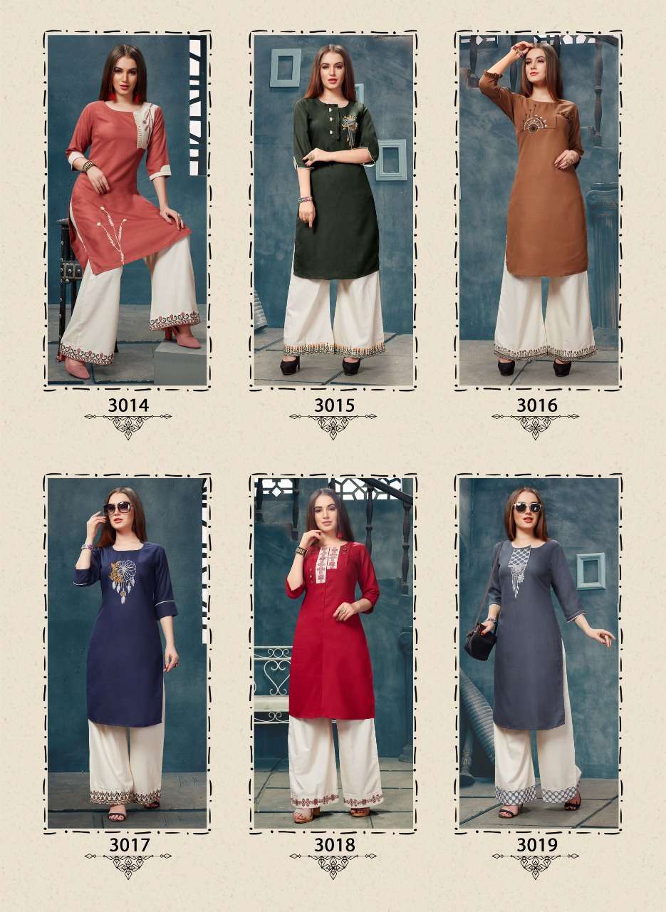 GRACE BY DEHLIZ TRENDZ 3014 TO 3019 SERIES BEAUTIFUL COLORFUL STYLISH FANCY CASUAL WEAR & ETHNIC WEAR & READY TO WEAR MAGIC SLUB WITH HANDWORK KURTIS AT WHOLESALE PRICE