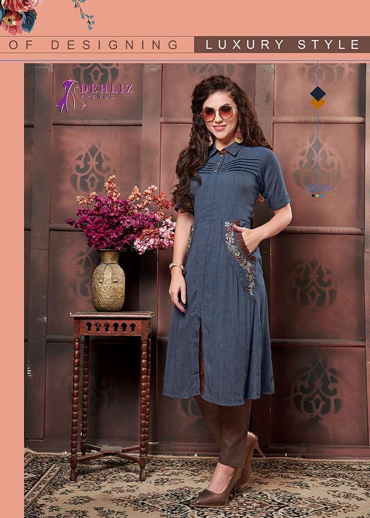 AANGI BY DEHLIZ TRENDZ 3020 TO 3025 SERIES BEAUTIFUL COLORFUL STYLISH FANCY CASUAL WEAR & ETHNIC WEAR & READY TO WEAR RAYON DUPLEX HEAVY FABRIC KURTIS AT WHOLESALE PRICE