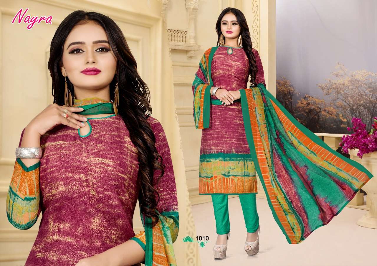 NAYRA BY PARV PRINT 1001 TO 1012 SERIES DESIGNER FESTIVE SUITS COLLECTION BEAUTIFUL STYLISH FANCY COLORFUL PARTY WEAR & OCCASIONAL WEAR AMERICAN CREPE PRINTED DRESSES AT WHOLESALE PRICE
